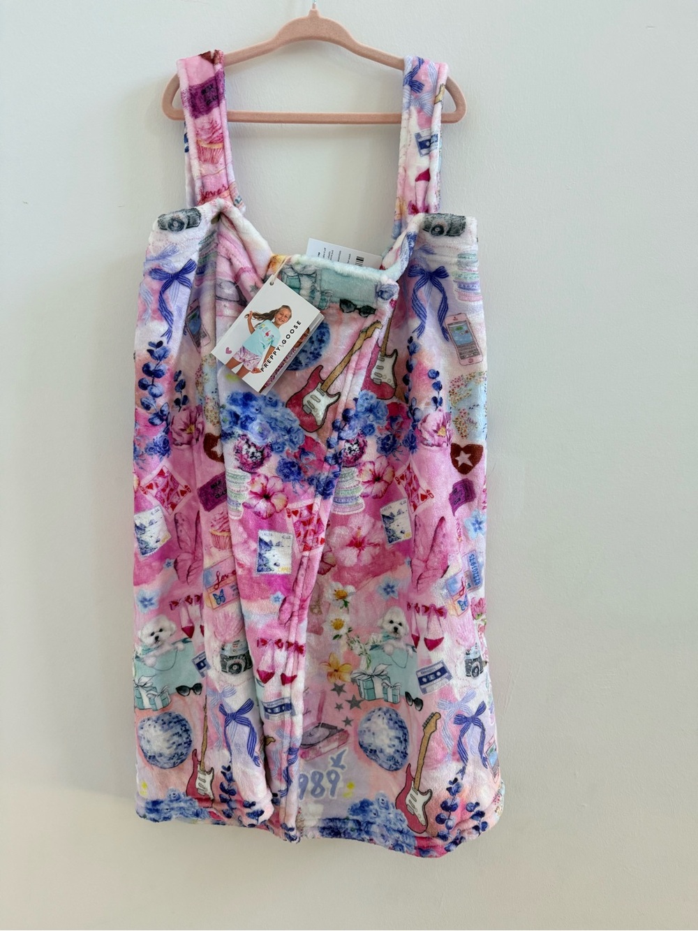 Pink Floral Novelty Kids Plush Overalls Romper
